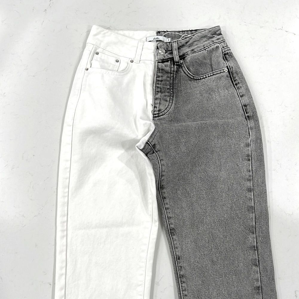Adika Two Tone High Rise Grey and White Jeans, size Small
